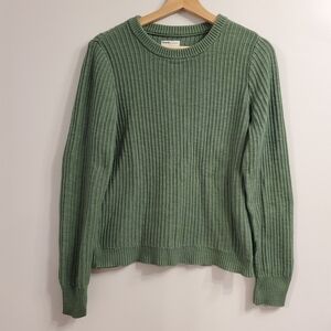 Frank And Oak Small Green Sweater Cable Knit 100% Cotton Soft Relaxed Fit Crew